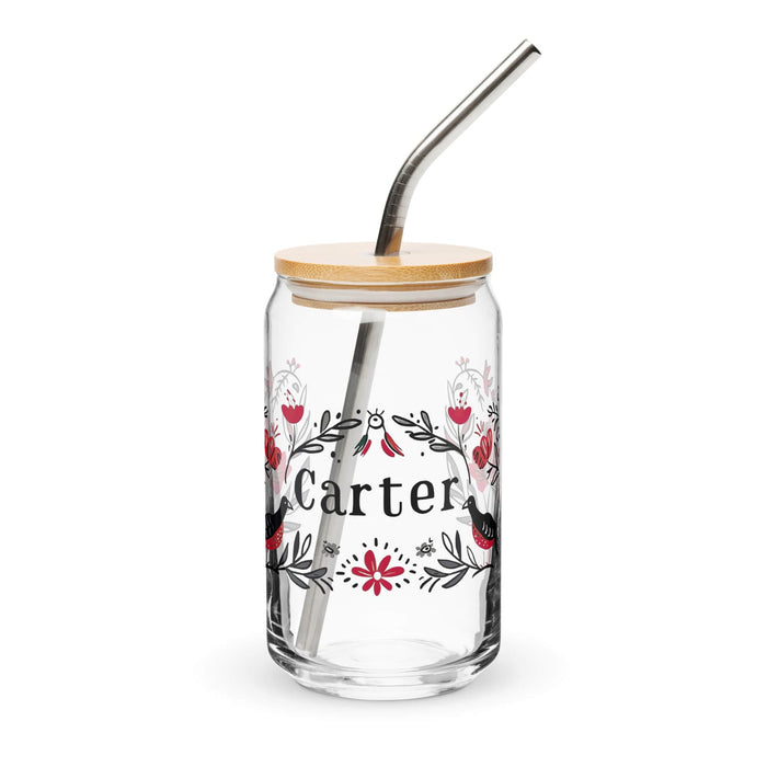 Carter Exclusive Name Art Piece Can-Shaped Glass Home Office Work Mexican Spanish Pride Gift Cup One-Of-A-Kind Calligraphy Glass | C11 Mexicada 16 oz With Lid & Straw