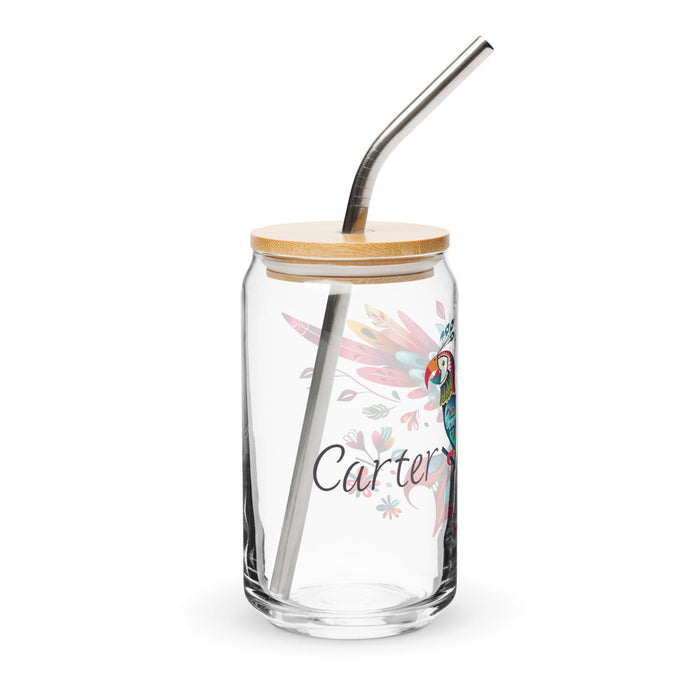 Carter Exclusive Name Art Piece Can-Shaped Glass Home Office Work Mexican Spanish Pride Gift Cup One-Of-A-Kind Calligraphy Glass | C15 Mexicada