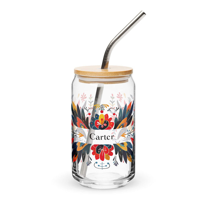 Carter Exclusive Name Art Piece Can-Shaped Glass Home Office Work Mexican Spanish Pride Gift Cup One-Of-A-Kind Calligraphy Glass | C5 Mexicada 16 oz With Lid & Straw