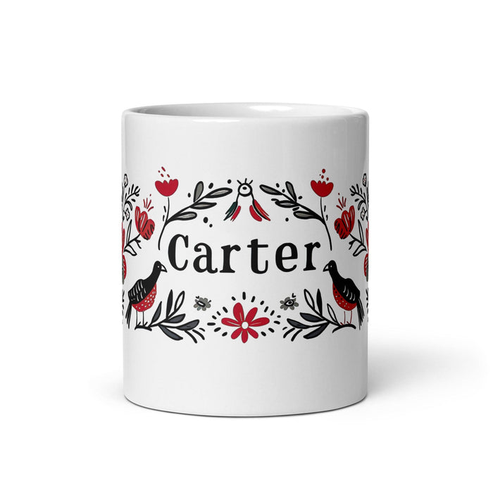 Carter Exclusive Name Art Piece Home Office Work Coffee Mug Mexican Spanish Pride Gift Cup One-Of-A-Kind Calligraphy White Glossy Mug | C11 Mexicada