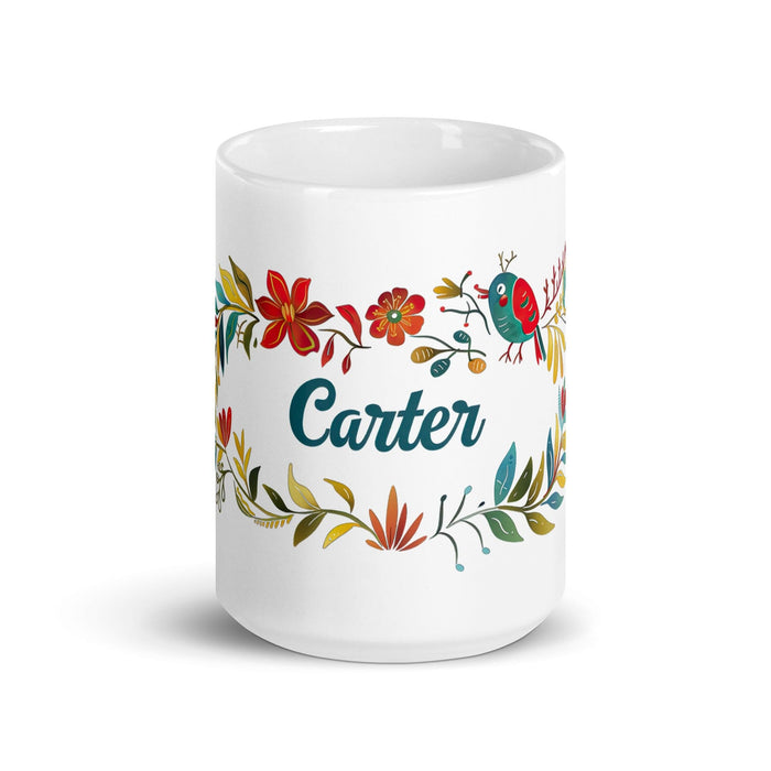 Carter Exclusive Name Art Piece Home Office Work Coffee Mug Mexican Spanish Pride Gift Cup One-Of-A-Kind Calligraphy White Glossy Mug | C18 Mexicada