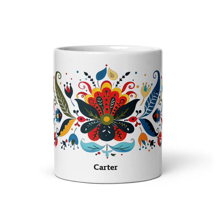 Carter Exclusive Name Art Piece Home Office Work Coffee Mug Mexican Spanish Pride Gift Cup One-Of-A-Kind Calligraphy White Glossy Mug | C19 Mexicada