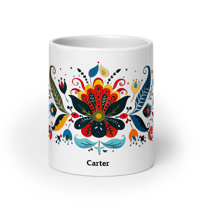 Carter Exclusive Name Art Piece Home Office Work Coffee Mug Mexican Spanish Pride Gift Cup One-Of-A-Kind Calligraphy White Glossy Mug | C19 Mexicada