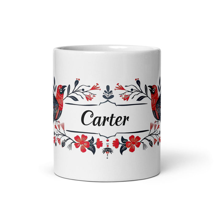 Carter Exclusive Name Art Piece Home Office Work Coffee Mug Mexican Spanish Pride Gift Cup One-Of-A-Kind Calligraphy White Glossy Mug | C21 Mexicada