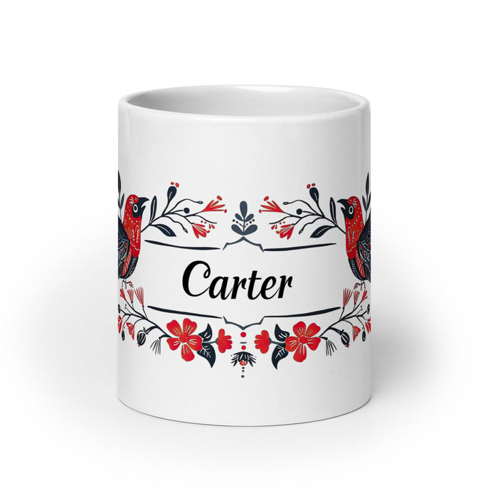 Carter Exclusive Name Art Piece Home Office Work Coffee Mug Mexican Spanish Pride Gift Cup One-Of-A-Kind Calligraphy White Glossy Mug | C21 Mexicada