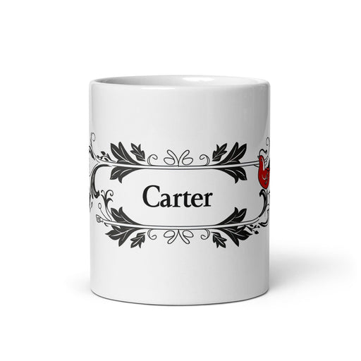 Carter Exclusive Name Art Piece Home Office Work Coffee Mug Mexican Spanish Pride Gift Cup One-Of-A-Kind Calligraphy White Glossy Mug | C4 Mexicada