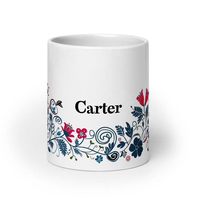 Carter Exclusive Name Art Piece Home Office Work Coffee Mug Mexican Spanish Pride Gift Cup One-Of-A-Kind Calligraphy White Glossy Mug | C7 Mexicada