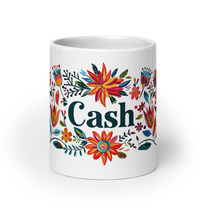 Cash Exclusive Name Art Piece Home Office Work Coffee Mug Mexican Spanish Pride Gift Cup One-Of-A-Kind Calligraphy White Glossy Mug | C3 Mexicada