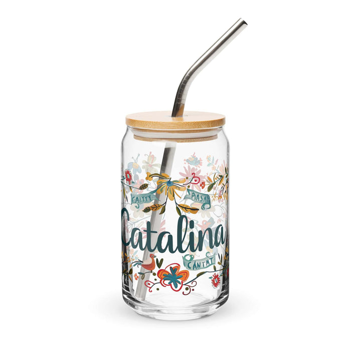 Catalina Exclusive Name Art Piece Can-Shaped Glass Home Office Work Mexican Spanish Pride Gift Cup One-Of-A-Kind Calligraphy Glass | C18 Mexicada 16 oz With Lid & Straw