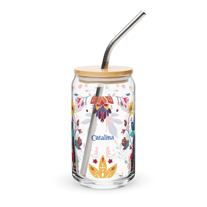 Catalina Exclusive Name Art Piece Can-Shaped Glass Home Office Work Mexican Spanish Pride Gift Cup One-Of-A-Kind Calligraphy Glass | C6 Mexicada 16 oz With Lid & Straw