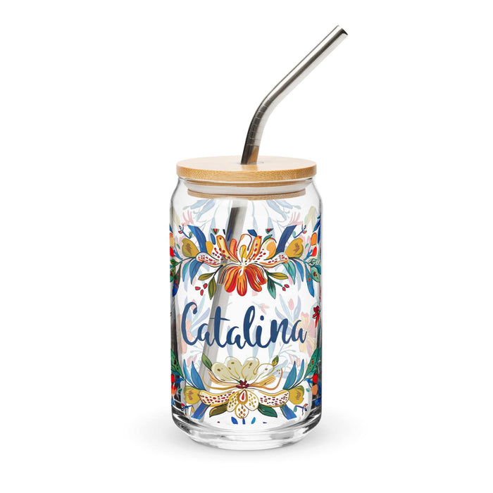 Catalina Exclusive Name Art Piece Can-Shaped Glass Home Office Work Mexican Spanish Pride Gift Cup One-Of-A-Kind Calligraphy Glass | C7 Mexicada 16 oz With Lid & Straw