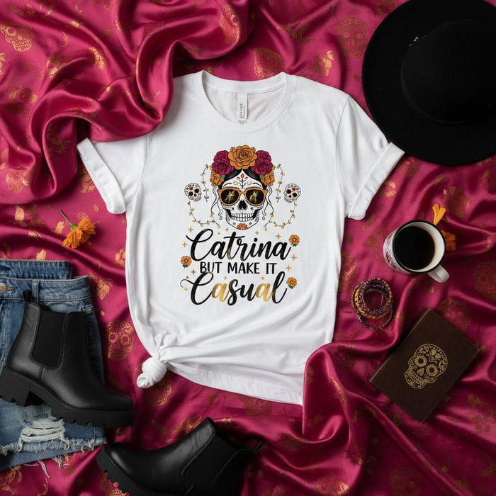 Catrina But Make It Casual T-Shirt, Day of the Dead Sugar Skull Tee, Dia de Muertos Flower Crown Shirt, Calavera with Sunglasses Unisex Top, Halloween Costume Idea Apparel Mexicada