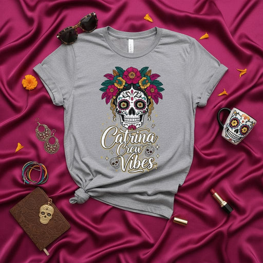 Catrina Crew Vibes Shirt, Día de los Muertos Sugar Skull T-Shirt, La Calavera Catrina Flower Crown Tee, Day of the Dead Catrina Gift, Unisex Halloween Costume Shirt, Mexican Folk Art Sugar Skull Top Mexicada
