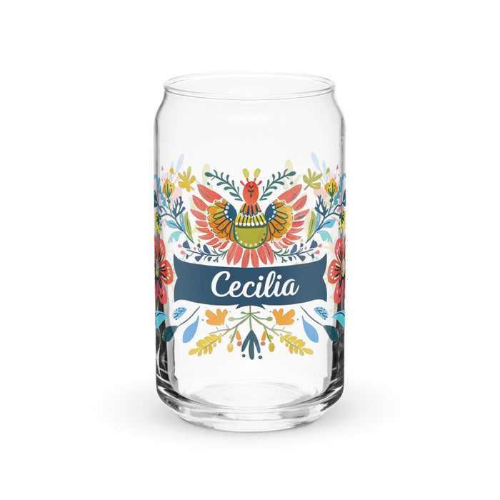 Cecilia Exclusive Name Art Piece Can-Shaped Glass Home Office Work Mexican Spanish Pride Gift Cup One-Of-A-Kind Calligraphy Glass | C10 Mexicada 16 oz (No Lid No Straw)