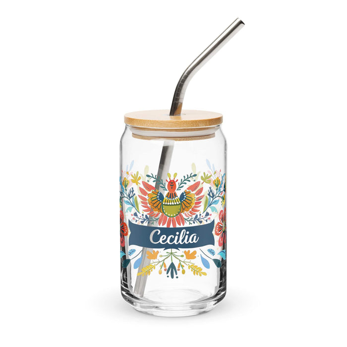 Cecilia Exclusive Name Art Piece Can-Shaped Glass Home Office Work Mexican Spanish Pride Gift Cup One-Of-A-Kind Calligraphy Glass | C10 Mexicada 16 oz With Lid & Straw