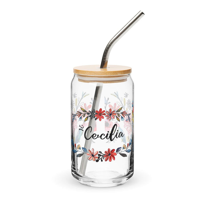 Cecilia Exclusive Name Art Piece Can-Shaped Glass Home Office Work Mexican Spanish Pride Gift Cup One-Of-A-Kind Calligraphy Glass | C11 Mexicada 16 oz With Lid & Straw