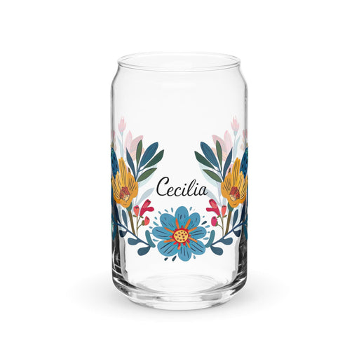 Cecilia Exclusive Name Art Piece Can-Shaped Glass Home Office Work Mexican Spanish Pride Gift Cup One-Of-A-Kind Calligraphy Glass | C12 Mexicada 16 oz