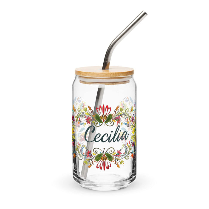 Cecilia Exclusive Name Art Piece Can-Shaped Glass Home Office Work Mexican Spanish Pride Gift Cup One-Of-A-Kind Calligraphy Glass | C13 Mexicada 16 oz With Lid & Straw