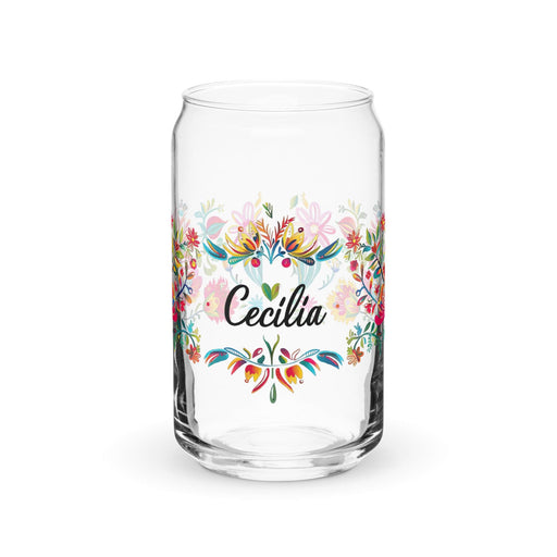 Cecilia Exclusive Name Art Piece Can-Shaped Glass Home Office Work Mexican Spanish Pride Gift Cup One-Of-A-Kind Calligraphy Glass | C15 Mexicada 16 oz