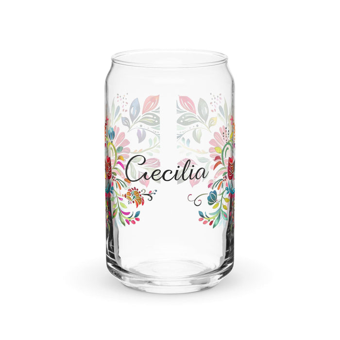 Cecilia Exclusive Name Art Piece Can-Shaped Glass Home Office Work Mexican Spanish Pride Gift Cup One-Of-A-Kind Calligraphy Glass | C16 Mexicada 16 oz (No Lid No Straw)