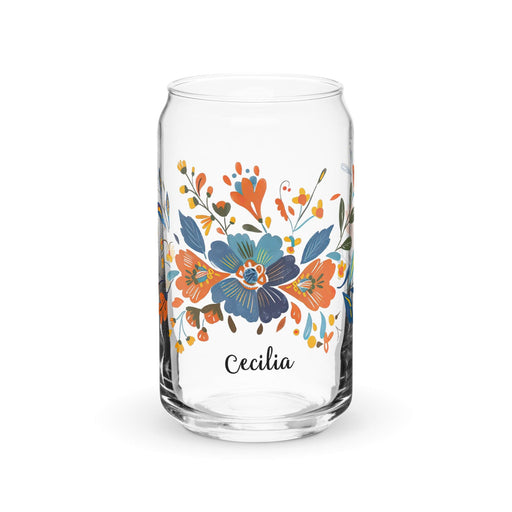 Cecilia Exclusive Name Art Piece Can-Shaped Glass Home Office Work Mexican Spanish Pride Gift Cup One-Of-A-Kind Calligraphy Glass | C19 Mexicada 16 oz