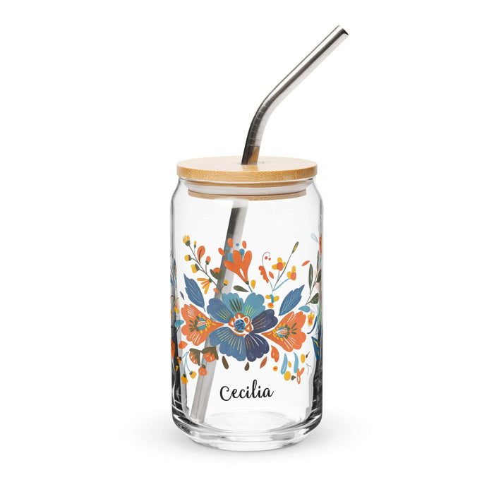 Cecilia Exclusive Name Art Piece Can-Shaped Glass Home Office Work Mexican Spanish Pride Gift Cup One-Of-A-Kind Calligraphy Glass | C19 Mexicada 16 oz With Lid & Straw