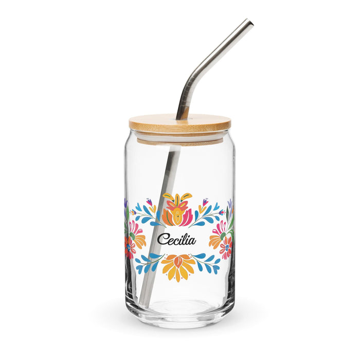 Cecilia Exclusive Name Art Piece Can-Shaped Glass Home Office Work Mexican Spanish Pride Gift Cup One-Of-A-Kind Calligraphy Glass | C2 Mexicada 16 oz With Lid & Straw