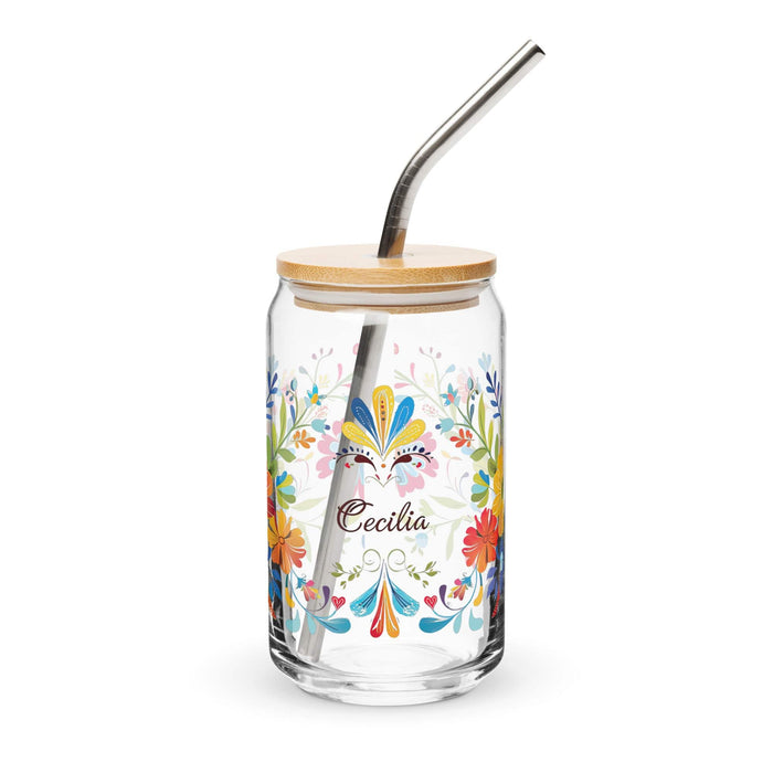 Cecilia Exclusive Name Art Piece Can-Shaped Glass Home Office Work Mexican Spanish Pride Gift Cup One-Of-A-Kind Calligraphy Glass | C20 Mexicada 16 oz With Lid & Straw