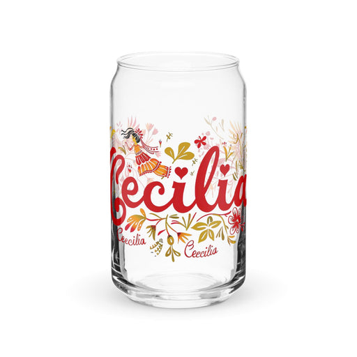 Cecilia Exclusive Name Art Piece Can-Shaped Glass Home Office Work Mexican Spanish Pride Gift Cup One-Of-A-Kind Calligraphy Glass | C24 Mexicada 16 oz