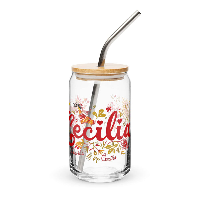 Cecilia Exclusive Name Art Piece Can-Shaped Glass Home Office Work Mexican Spanish Pride Gift Cup One-Of-A-Kind Calligraphy Glass | C24 Mexicada 16 oz With Lid & Straw