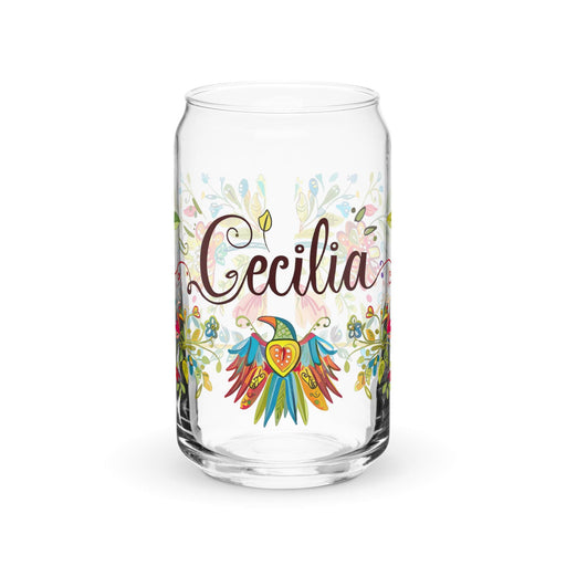 Cecilia Exclusive Name Art Piece Can-Shaped Glass Home Office Work Mexican Spanish Pride Gift Cup One-Of-A-Kind Calligraphy Glass | C3 Mexicada 16 oz (No Lid No Straw)