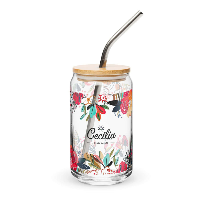 Cecilia Exclusive Name Art Piece Can-Shaped Glass Home Office Work Mexican Spanish Pride Gift Cup One-Of-A-Kind Calligraphy Glass | C5 Mexicada 16 oz With Lid & Straw