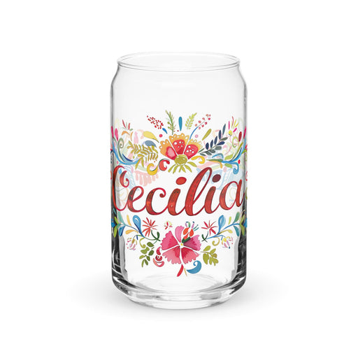 Cecilia Exclusive Name Art Piece Can-Shaped Glass Home Office Work Mexican Spanish Pride Gift Cup One-Of-A-Kind Calligraphy Glass | C7 Mexicada 16 oz