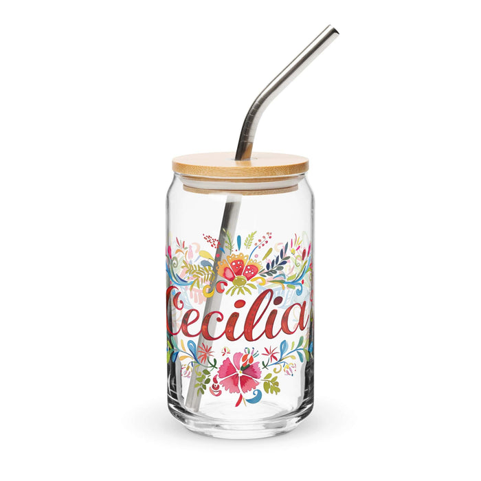 Cecilia Exclusive Name Art Piece Can-Shaped Glass Home Office Work Mexican Spanish Pride Gift Cup One-Of-A-Kind Calligraphy Glass | C7 Mexicada 16 oz With Lid & Straw