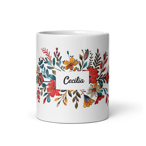 Cecilia Exclusive Name Art Piece Home Office Work Coffee Mug Mexican Spanish Pride Gift Cup One-Of-A-Kind Calligraphy White Glossy Mug | C1 Mexicada