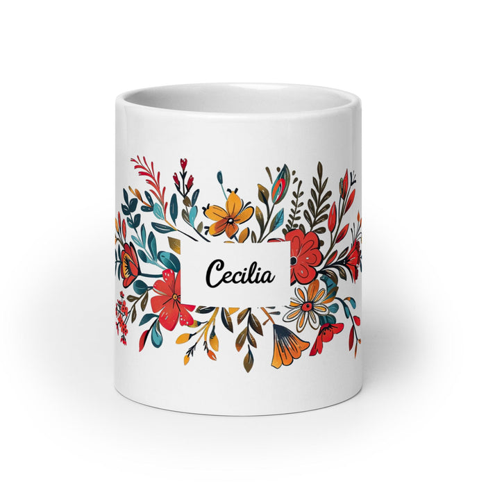 Cecilia Exclusive Name Art Piece Home Office Work Coffee Mug Mexican Spanish Pride Gift Cup One-Of-A-Kind Calligraphy White Glossy Mug | C1 Mexicada