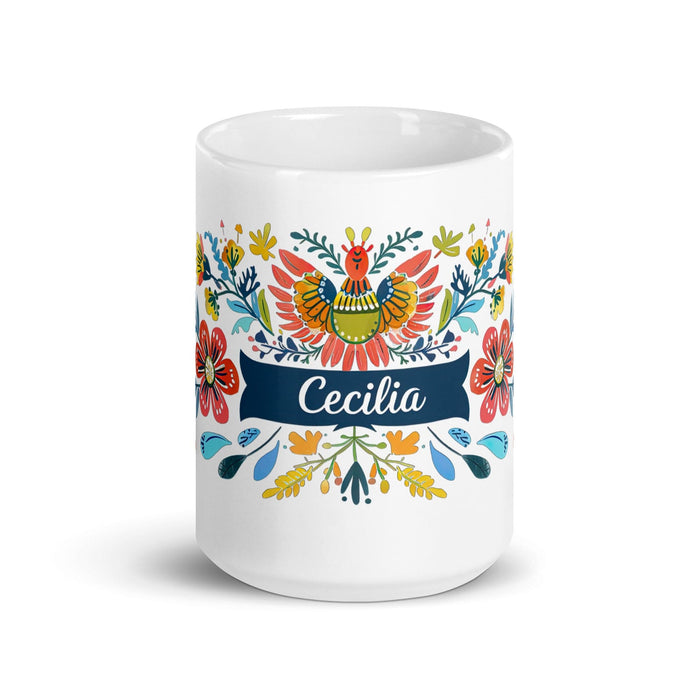 Cecilia Exclusive Name Art Piece Home Office Work Coffee Mug Mexican Spanish Pride Gift Cup One-Of-A-Kind Calligraphy White Glossy Mug | C10 Mexicada