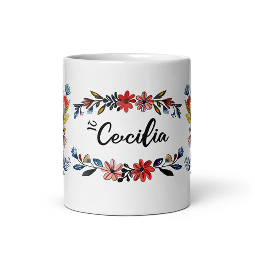 Cecilia Exclusive Name Art Piece Home Office Work Coffee Mug Mexican Spanish Pride Gift Cup One-Of-A-Kind Calligraphy White Glossy Mug | C11 Mexicada