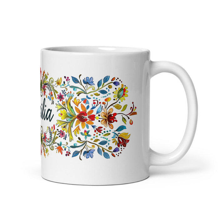 Cecilia Exclusive Name Art Piece Home Office Work Coffee Mug Mexican Spanish Pride Gift Cup One-Of-A-Kind Calligraphy White Glossy Mug | C13 Mexicada 11 oz