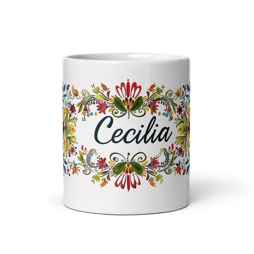 Cecilia Exclusive Name Art Piece Home Office Work Coffee Mug Mexican Spanish Pride Gift Cup One-Of-A-Kind Calligraphy White Glossy Mug | C13 Mexicada