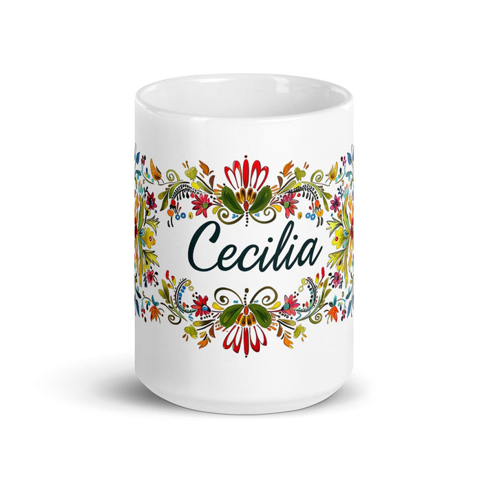 Cecilia Exclusive Name Art Piece Home Office Work Coffee Mug Mexican Spanish Pride Gift Cup One-Of-A-Kind Calligraphy White Glossy Mug | C13 Mexicada