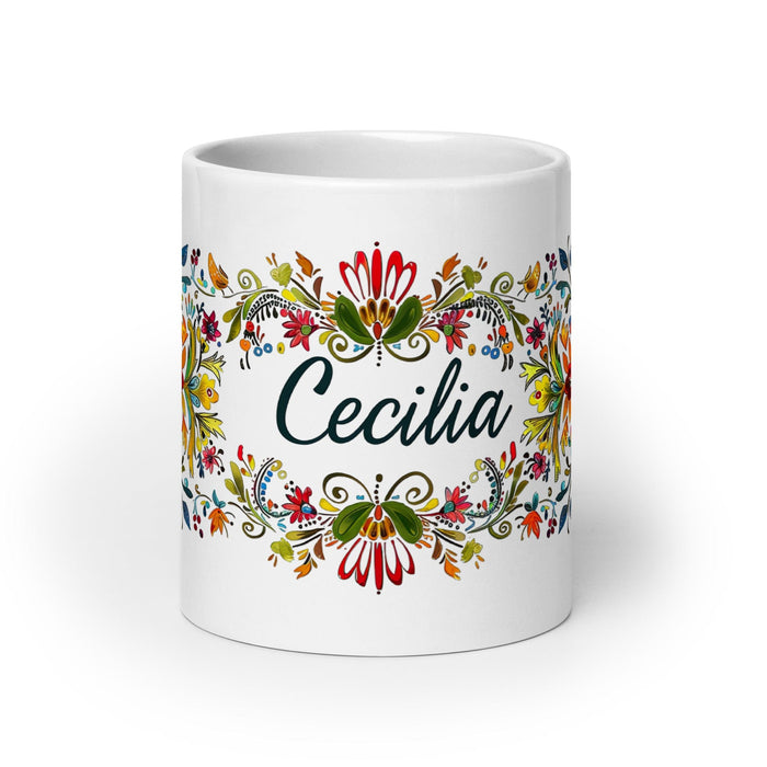 Cecilia Exclusive Name Art Piece Home Office Work Coffee Mug Mexican Spanish Pride Gift Cup One-Of-A-Kind Calligraphy White Glossy Mug | C13 Mexicada