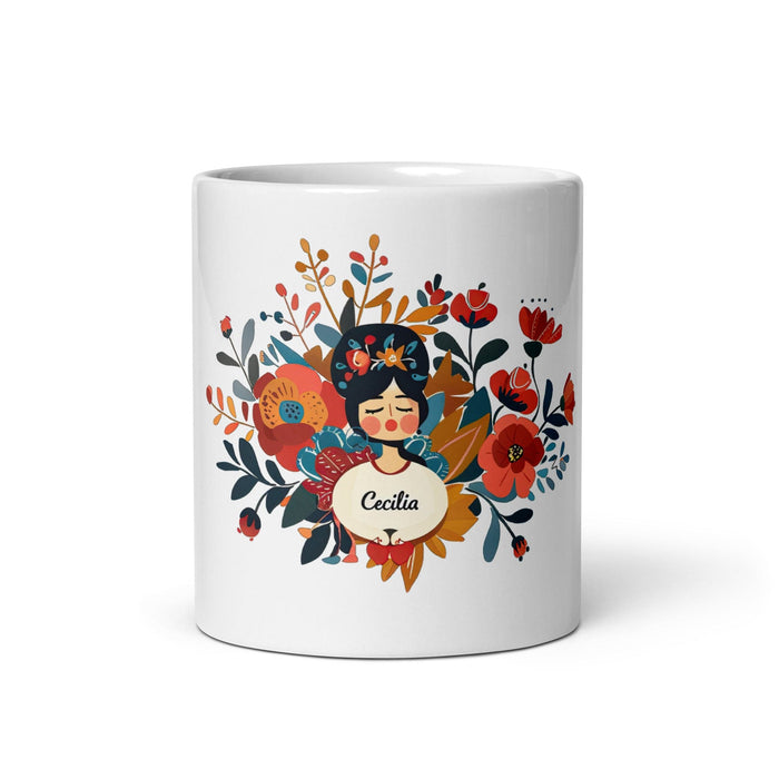 Cecilia Exclusive Name Art Piece Home Office Work Coffee Mug Mexican Spanish Pride Gift Cup One-Of-A-Kind Calligraphy White Glossy Mug | C14 Mexicada