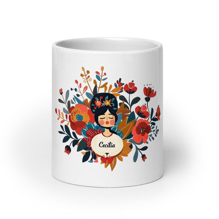 Cecilia Exclusive Name Art Piece Home Office Work Coffee Mug Mexican Spanish Pride Gift Cup One-Of-A-Kind Calligraphy White Glossy Mug | C14 Mexicada