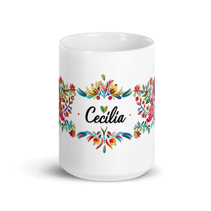 Cecilia Exclusive Name Art Piece Home Office Work Coffee Mug Mexican Spanish Pride Gift Cup One-Of-A-Kind Calligraphy White Glossy Mug | C15 Mexicada