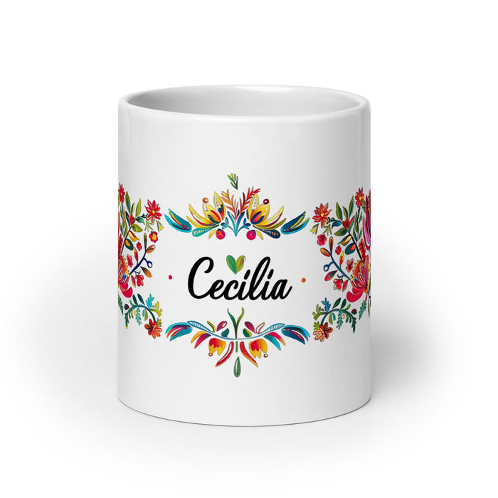 Cecilia Exclusive Name Art Piece Home Office Work Coffee Mug Mexican Spanish Pride Gift Cup One-Of-A-Kind Calligraphy White Glossy Mug | C15 Mexicada