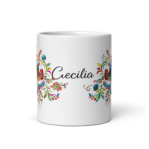 Cecilia Exclusive Name Art Piece Home Office Work Coffee Mug Mexican Spanish Pride Gift Cup One-Of-A-Kind Calligraphy White Glossy Mug | C16 Mexicada