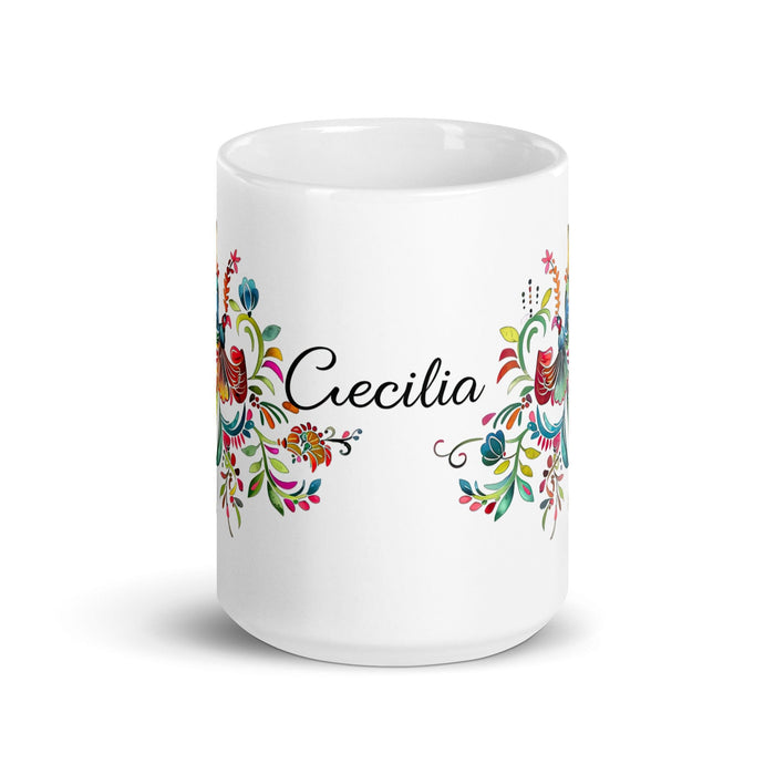 Cecilia Exclusive Name Art Piece Home Office Work Coffee Mug Mexican Spanish Pride Gift Cup One-Of-A-Kind Calligraphy White Glossy Mug | C16 Mexicada