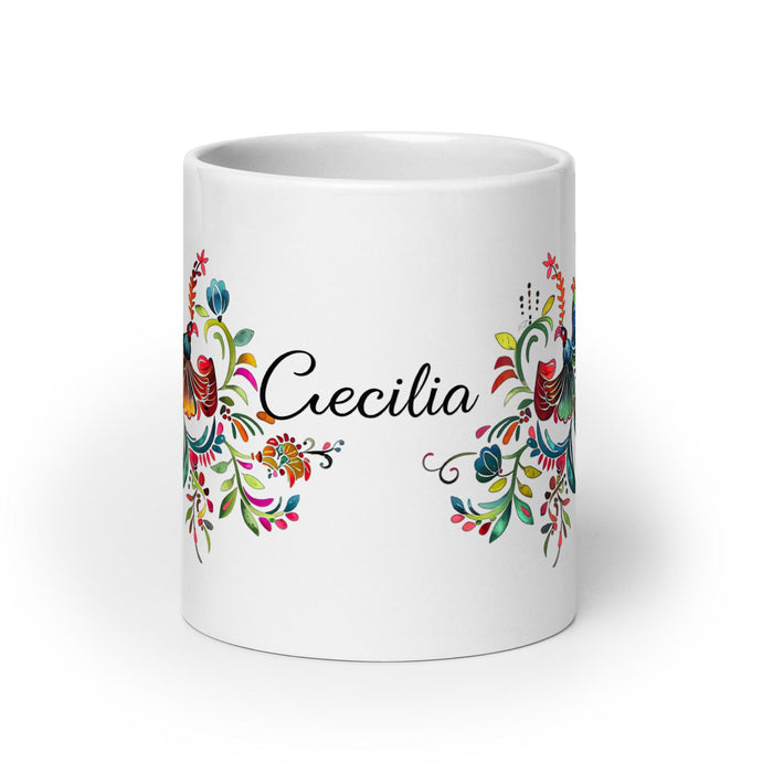 Cecilia Exclusive Name Art Piece Home Office Work Coffee Mug Mexican Spanish Pride Gift Cup One-Of-A-Kind Calligraphy White Glossy Mug | C16 Mexicada