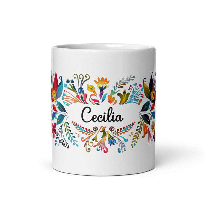 Cecilia Exclusive Name Art Piece Home Office Work Coffee Mug Mexican Spanish Pride Gift Cup One-Of-A-Kind Calligraphy White Glossy Mug | C17 Mexicada